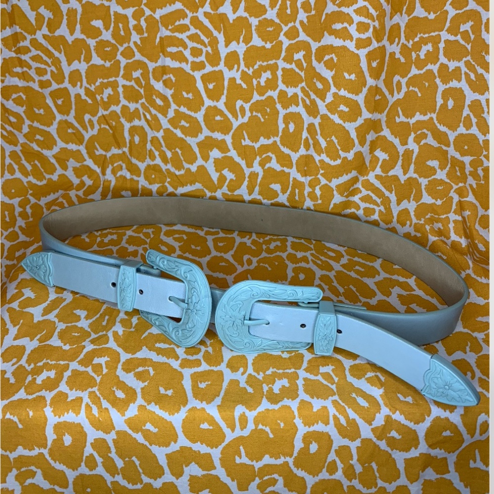 Pastel Blue Double Buckle Western Style Belt